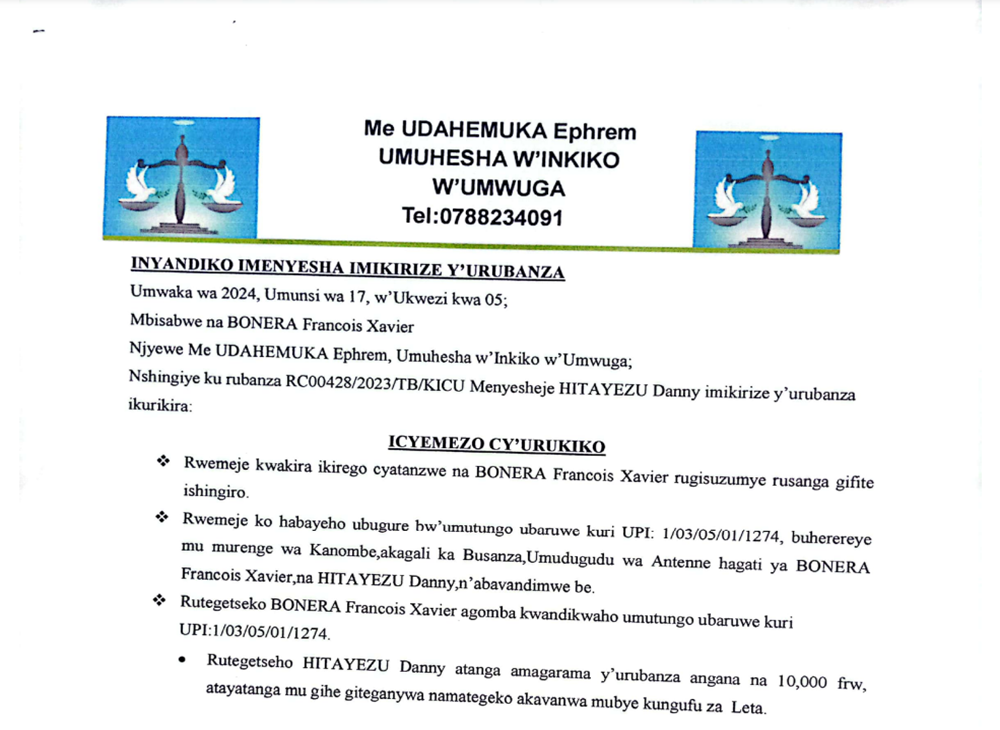KUMENYESHA HITAYEZU DANNY IMIKIRIZE Y’URUBANZA – Ahabona